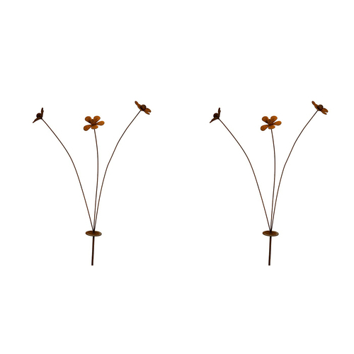 2x Garden Ornament Rust Metal 90cm Stake Daisy Spray Decor