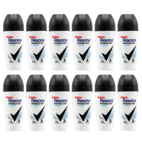 12PK Rexona Women Invisible Dry+Fresh Roll On 72H Deodorant Black & White 45ml