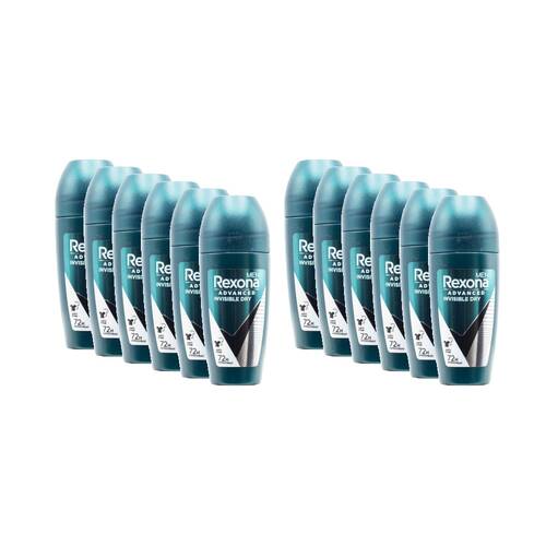 12PK Rexona Men Antiperspirant Deodorant Roll-On 72 Hr Protect Invisible Dry 45ml