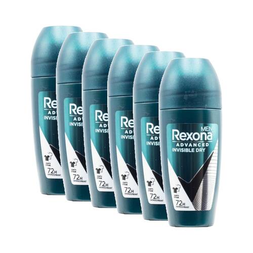 6PK Rexona Men Antiperspirant Deodorant Roll-On 72 Hr Protect Invisible Dry 45ml