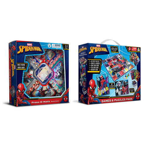 2pc Spiderman Press-O-Matic and Games & Puzzles Board Game Kids Set 3y+