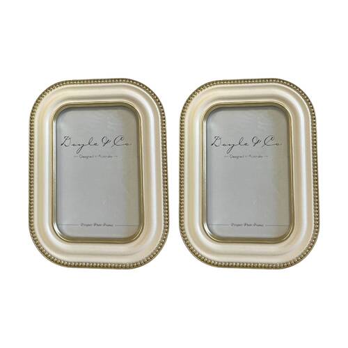 2PK SS Collective Cream With Gold Beaded Textured Outline Photo Frame 5x7