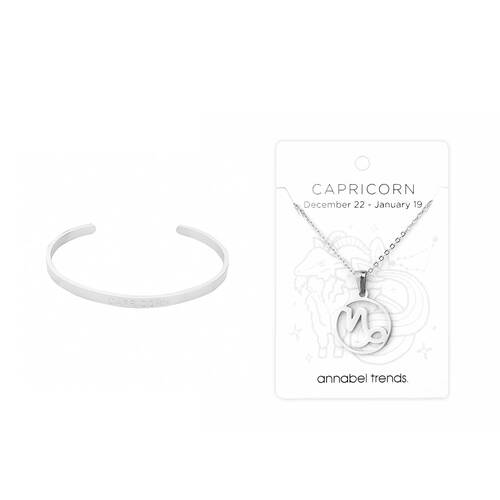 2pc Annabel Trends Stainless Steel Cuff Bangle & Pendant Zodiac Capricorn