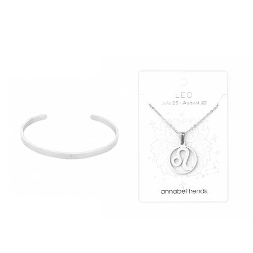 2pc Annabel Trends Stainless Steel Cuff Bangle & Pendant Necklace Zodiac Leo