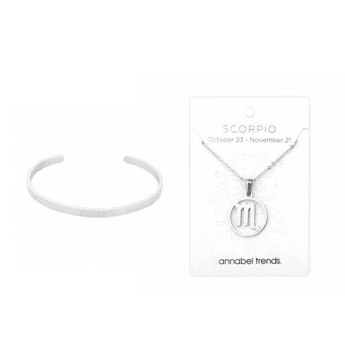 2pc Annabel Trends Stainless Steel Cuff Bangle & Pendant Necklace Zodiac Scorpio