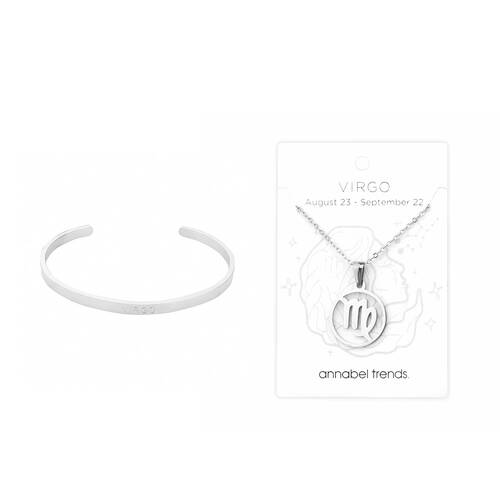 2pc Annabel Trends Stainless Steel Cuff Bangle & Pendant Necklace Zodiac Virgo