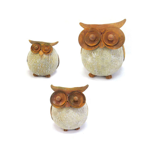 3pc Round 7.5/11/16.5cm Resin Owl Ornament Decor Set