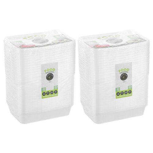 2x 30PK Lemon & Lime Reusable 500ml Rectangle Food Container w/ Lid - Clear