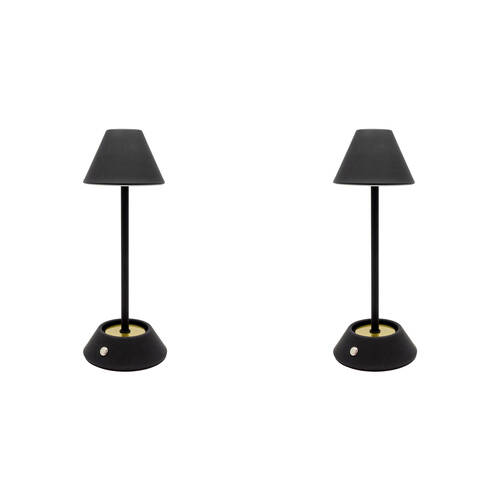 2PK Boyle Rechargeable LED Table Lamp with Cone Shade 10x10x28cm Matt Black