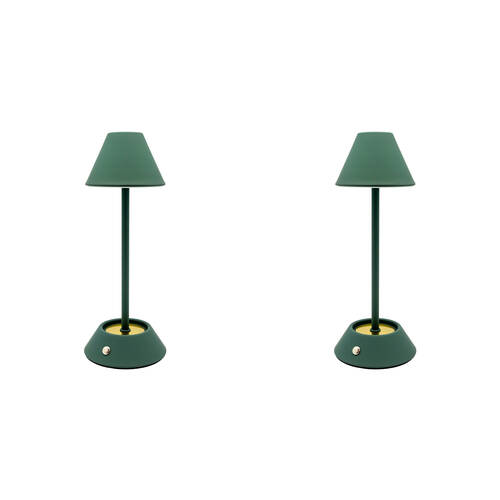 2PK Boyle Rechargeable LED Table Lamp with Cone Shade 10x10x28cm Matt Green