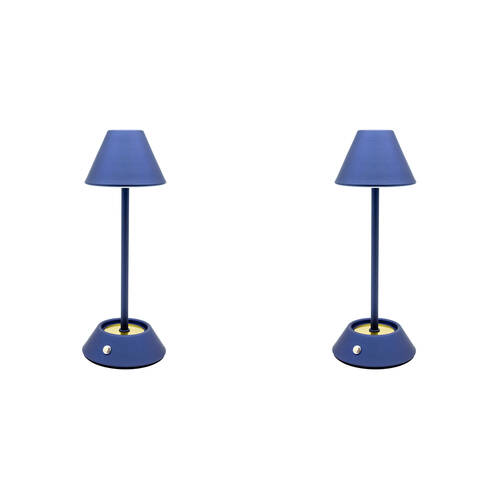 2PK Boyle Rechargeable LED Table Lamp with Cone Shade 10x10x28cm Matt Blue