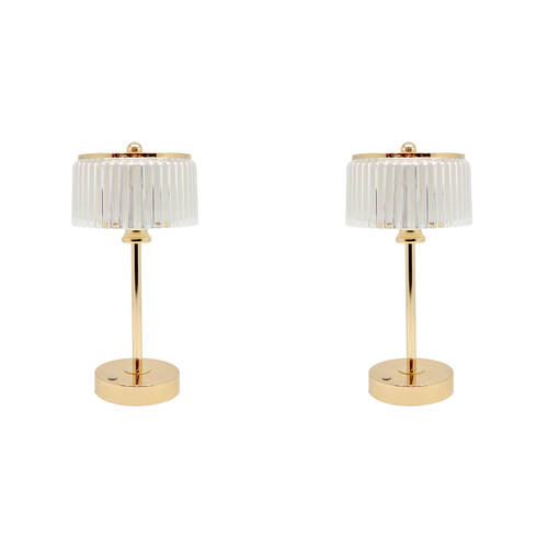 2PK Boyle Rechargeable LED Table Lamp with Acrylic Flute Shade 14x14x29cm