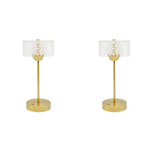 2PK Boyle Rechargeable LED Table Lamp with Acrylic Drum Shade 15x15x32cm