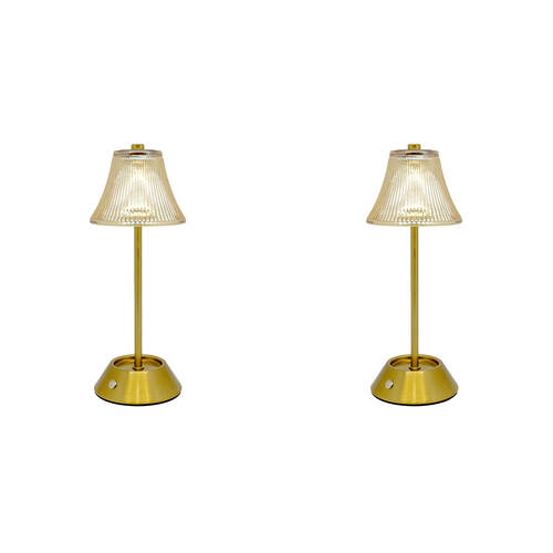 2PK Boyle Rechargeable LED Table Lamp with Fluted Glass Shade 11x11x28cm