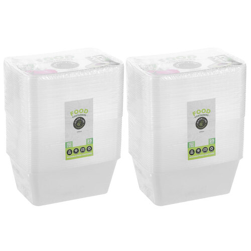 2x 25PK Lemon & Lime Reusable 1L Rectangle Food Container w/ Lid - Clear