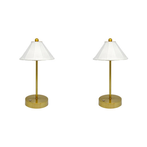 2PK Boyle Rechargeable LED Table Lamp with Silk Cone Shade 16x16x30cm