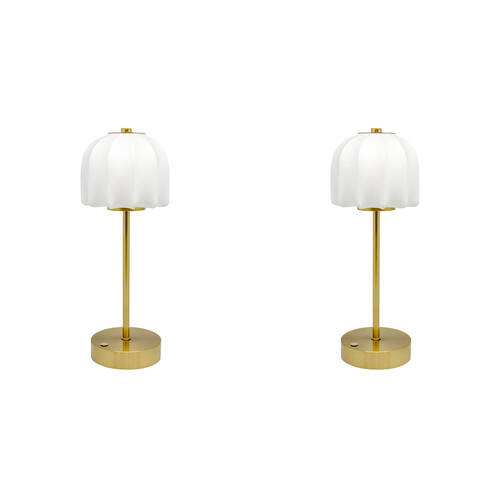 2PK Boyle Rechargeable LED Table Lamp with Silk Umbrella Shade 12x12x 31cm