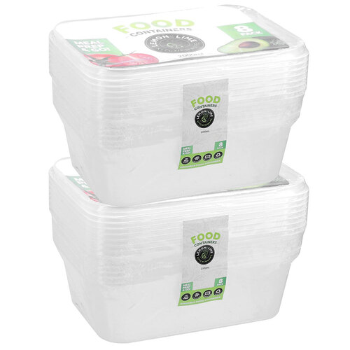 2x 8PK Lemon & Lime Reusable 2L Rectangle Food Container w/ Lid - Clear