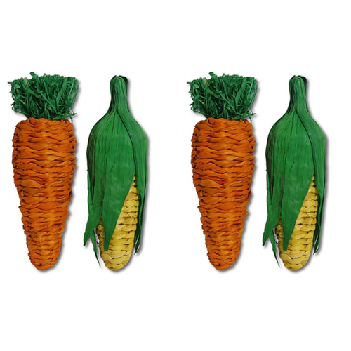 2PK Rosewood 21cm Corn Leaf Play Veg Carrot & Corn Hamster/Rabbit Pet Toy Jumbo GRN