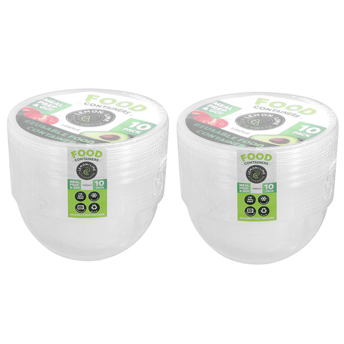 2x 10pc Lemon & Lime Reusable Food Container Round 1.050L
