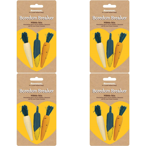 4PK Rosewood Boredom Breaker Woodies 3D Veg Wooden Nibble Stix Fun Play Pet Dog Toy