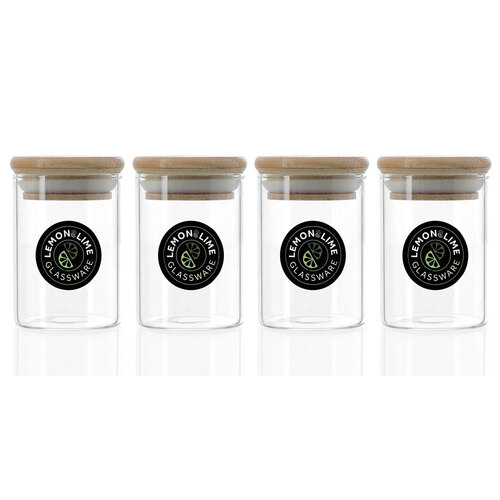 4PK Lemon & Lime Camden 90ml Glass Jar Food Container Clear w/ Bamboo Lid