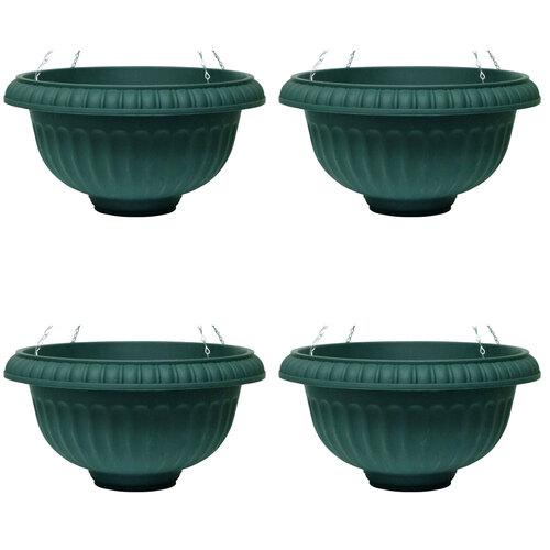 4PK Homeleisure WS Plastic Hanging Basket Round 440mm Green 