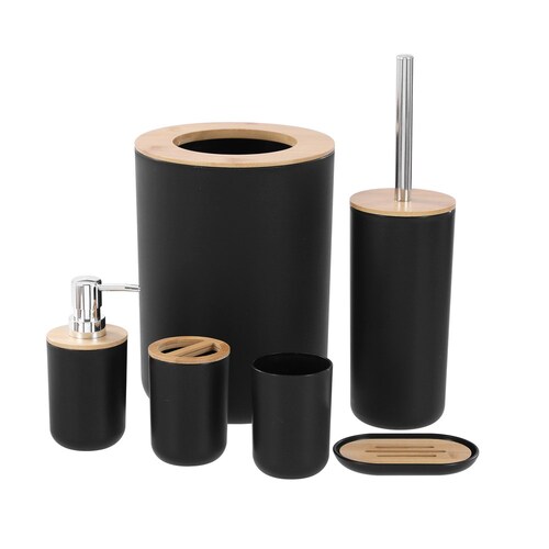 6pc Boxsweden Bano Bamboo Bathroom Accessory Set Black