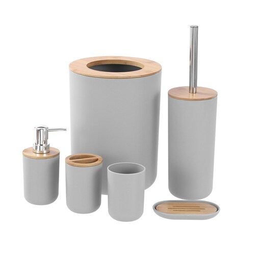 6pc Boxsweden Bano Bamboo Bathroom Accessory Set Grey