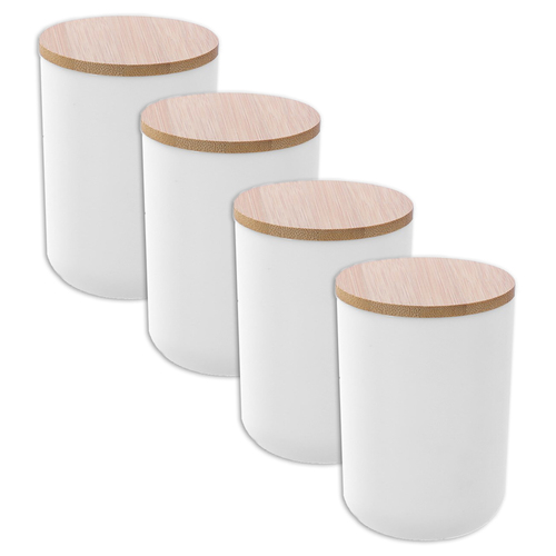 4PK Boxsweden Bano Bathroom Cup Bamboo Lid 7.5 x 7.5 x 10.5cm White