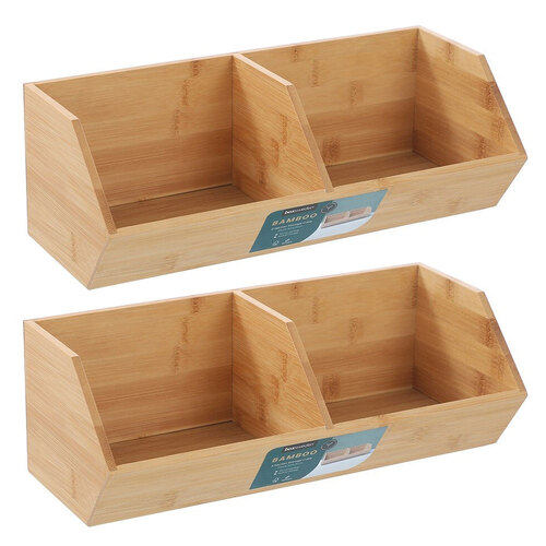 2PK Boxsweden 2-Section Bamboo 35x12.5cm Storage Cube Brown