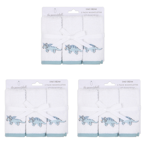 3x 3pc The Peanutshell Dino Dreams wash Cloths Baby Nursery Decor