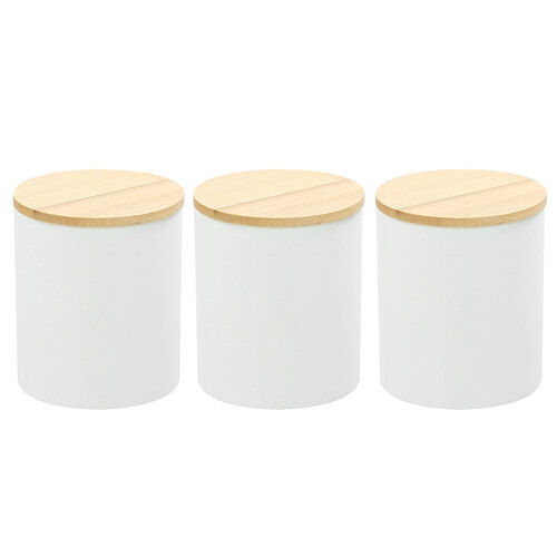 3x Boxsweden Bano 8x10cm Ceramic Bathroom Cup w/ Bamboo Lid - White 