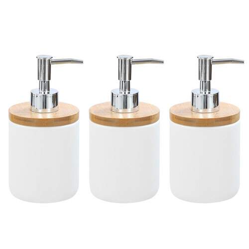 3x Boxsweden Bano 8x16cm Ceramic Soap Dispenser w/ Bamboo Top - White 