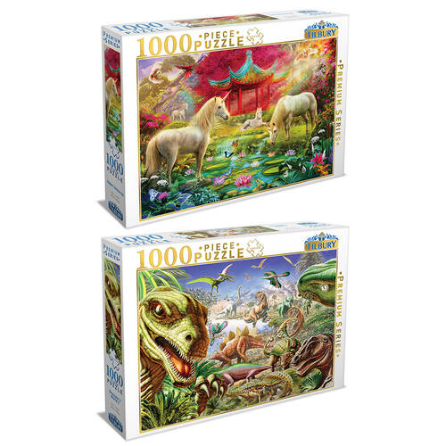 2x 1000pc Tilbury Puzzle - Dinosaur's World 2/Japan Unicorns