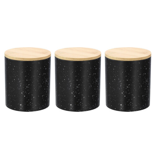 3x Boxsweden Bano 8x10cm Ceramic Bathroom Cup w/ Bamboo Lid - Black Speckle