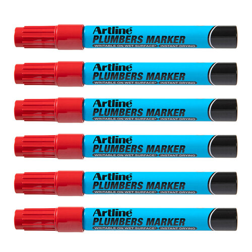 12PK Artline Plumbers Waterproof Permanent Marker - Red