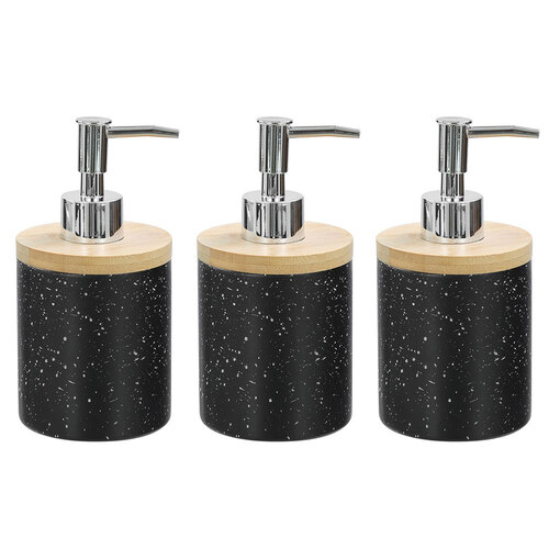 3x Boxsweden Bano 8x16cm Ceramic Soap Dispenser w/ Bamboo Top - Black Speckle