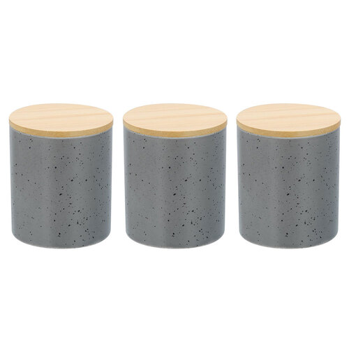 3x Boxsweden Bano 8x10cm Ceramic Bathroom Cup w/ Bamboo Lid - Grey Speckle