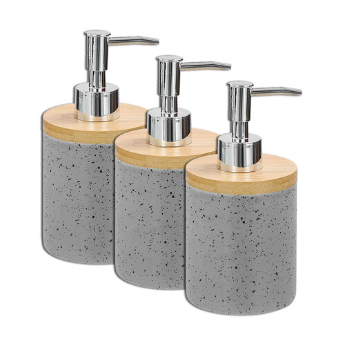 3x Boxsweden Bano 8x16cm Ceramic Soap Dispenser w/ Bamboo Top - Grey Speckle