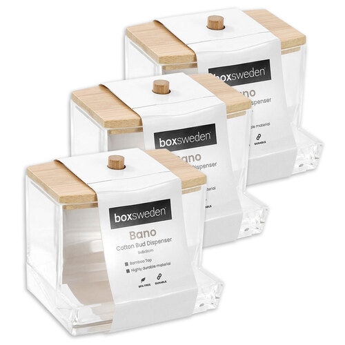 3PK Boxsweden Bano 9cm Cotton Bud Storage Dispenser Container w/ Bamboo Lid