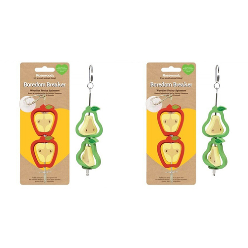 2PK Rosewood Woodies 6cm Wooden Fruity Spinners Pet/Rabbit Hanging Activity Toy