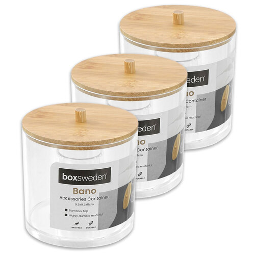 3PK Boxsweden Bano Accessories 9.5x11cm Container Organiser w/ Bamboo Lid