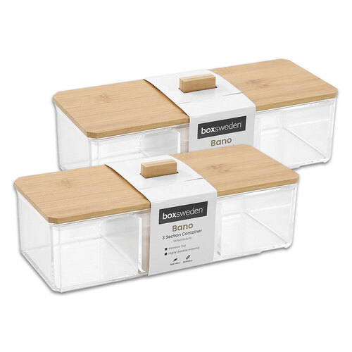 2PK Boxsweden Bano Accessories 23.5x8cm Container Organiser w/ Bamboo Lid
