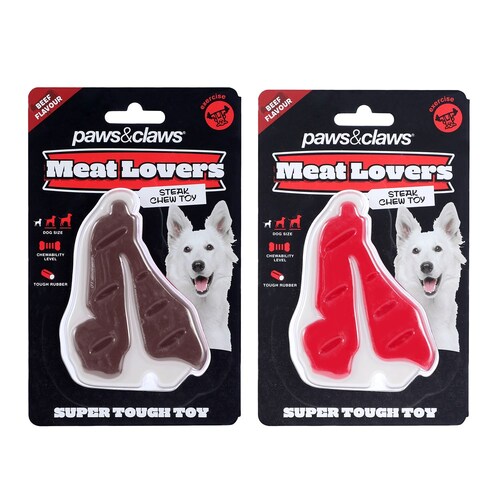 2PK Paws & Claws 11x8x2cm Meat Lovers Flavoured Steak Dog/Pet Chew Toy Assorted