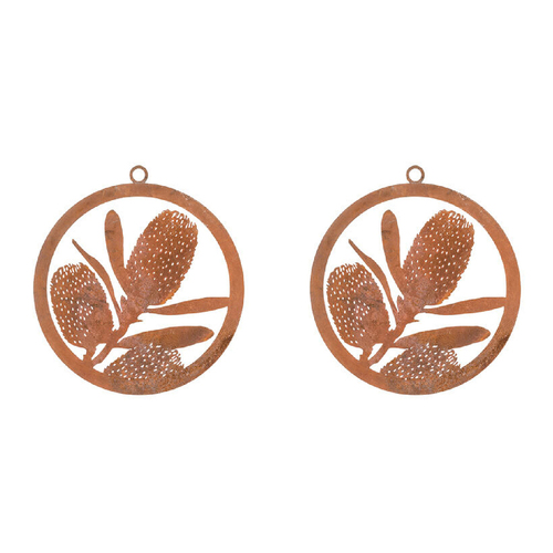 2x Single Ring 28cm Corten Steel Hanging Ornament Decor - Assorted