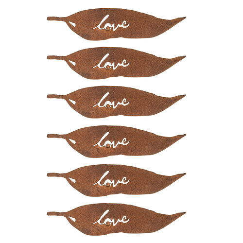 6x Tag Gum 17cm Leaf Love Corten Steel Rust Ornament Garden Decor - Brown