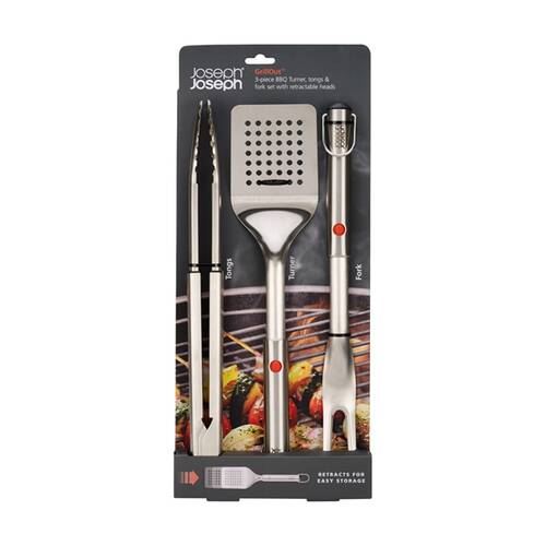 3pc Joseph Joseph GrillOut BBQ Set With Fork Turner And Tongs Stainless steel