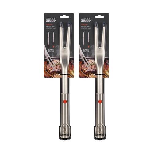 2PK Joseph Joseph GrillOut BBQ Tool Sharp Fork With Retractable Head Steel