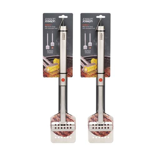 2PK Joseph Joseph GrillOut BBQ Turner Tongs Retractable & Easy Clean Steel